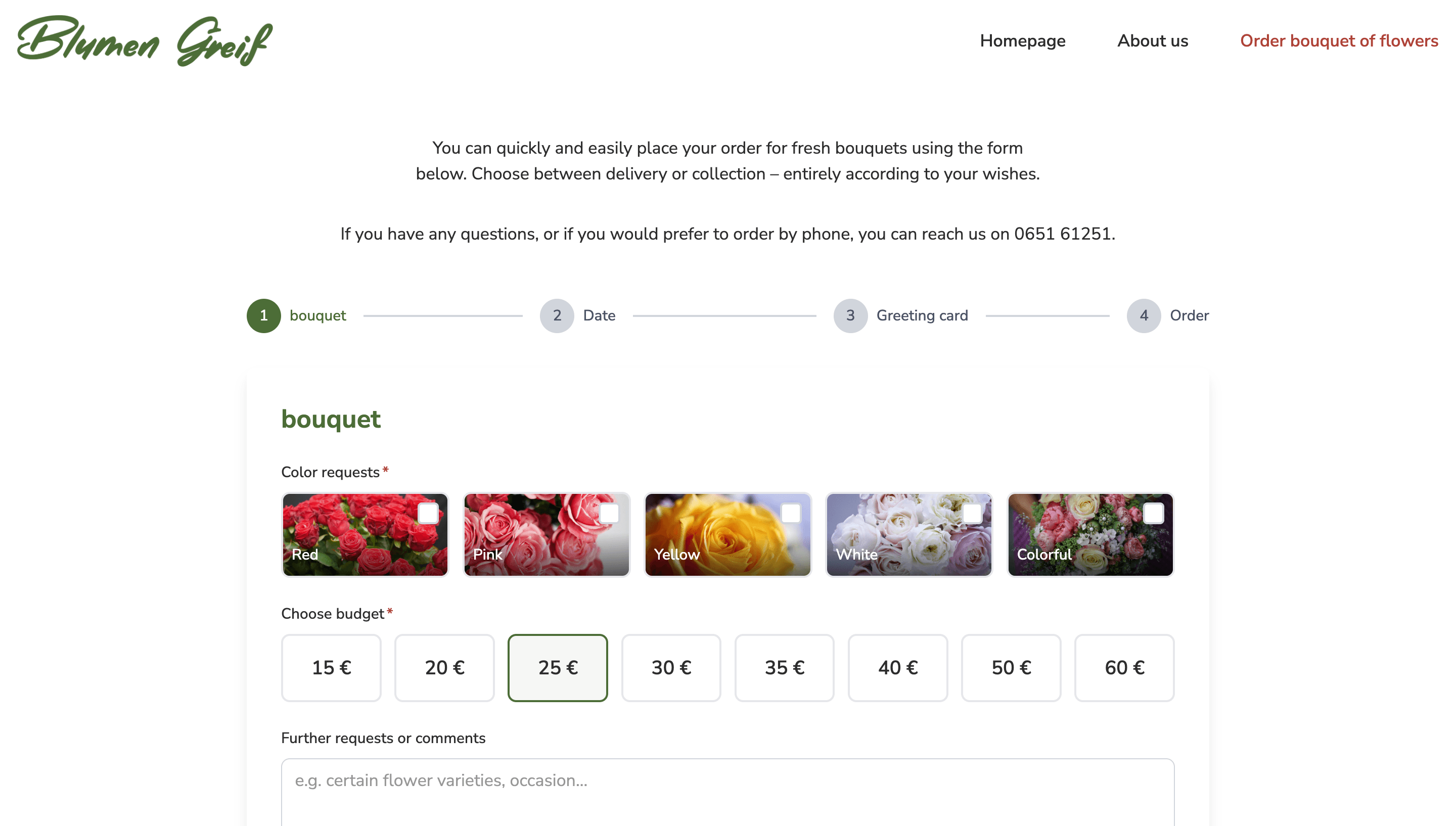 Blumen Greif bouquet order form — live site updates and ongoing maintenance